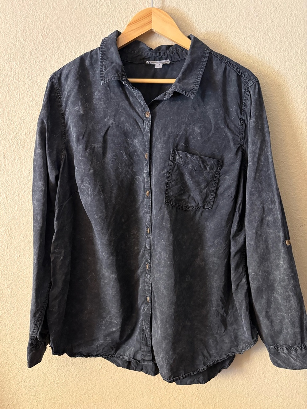Como Vintage Women's 1X Washed Black Button Up Shirt 100% Lyocell